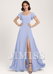 Ruffled A-Line Square Floor-Length Chiffon Bridesmaids Dress