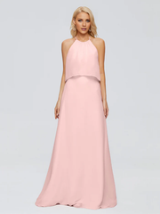 Post neck chiffon and floor length bridesmaid dress
