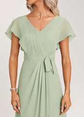 Ruffled A-line V-neck Floor-length Chiffon Bridesmaids Dress