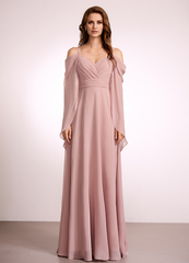 A-line off-shoulder floor-length chiffon bridesmaid dress