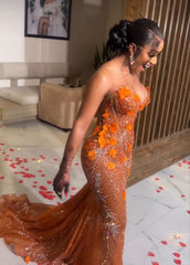 Mermaid Orange Prom Dresses Sleeveless 17th Birthday Outfits P394