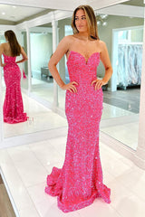 Mermaid Sweetheart Fuchsia Long Prom Dress with Sequins Sparkly