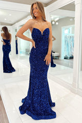 Mermaid Sweetheart Fuchsia Long Prom Dress with Sequins Sparkly
