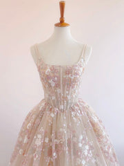 A-Line Lace  Champagne Long Prom Dress, Champagne Long Evening Dress