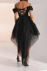 Sexy chiffon shoulder baring high-low layered Homecoming Dress