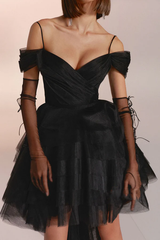 Sexy chiffon shoulder baring high-low layered Homecoming Dress