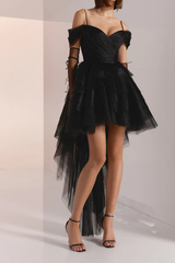 Sexy chiffon shoulder baring high-low layered Homecoming Dress