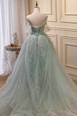 Green Tulle Beaded Ball Gown Off Shoulder Party Dress Sweet 16 Dress Beautiful