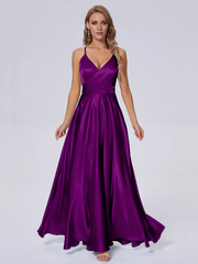 Elegant shoulder strap soft satin and floor length bridesmaid dress