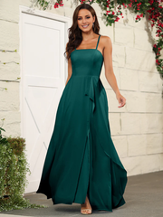 Beautiful chiffon thin shoulder strap and floor length bridesmaid dress