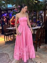 A-line Strapless Pink formal dresses Bridesmaid Dresses evening gown Prom Dress
