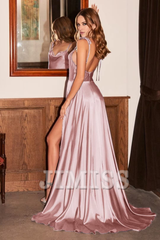 Long evening gown with big slit sexy backless chic and elegant evening gown
