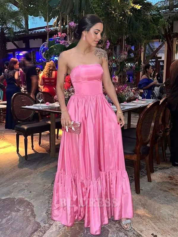 A-line Strapless Pink formal dresses Bridesmaid Dresses evening gown Prom Dress
