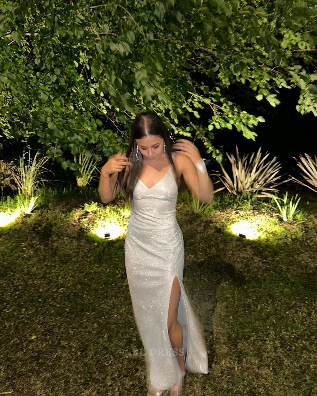 Sheath V-Neck Sparkling formal dresses Bridesmaid Dresses evening gown Prom Dress With Split