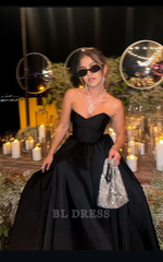 A Line Sweetheart Black Satin Long formal dresses Bridesmaid Dresses evening gown Prom Dress