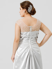 Mother of the Bride Dress Classic Timeless Elegant Luxurious Plus Size Floor Length Satin Sleeveless No with Pleats Crystal