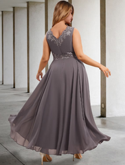Two Piece A-Line Evening Gown Elegant Dress Formal  Sleeveless V Neck Chiffon with Applique