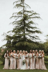 Weitese A Line Spaghetti Straps Light Champagne Long Bridesmaid Dress