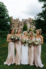 Weitese A Line Spaghetti Straps Light Champagne Long Bridesmaid Dress