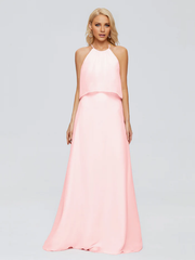 Post neck chiffon and floor length bridesmaid dress