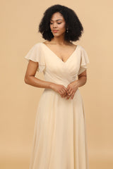 A-Line Champagne Chiffon Bridesmaid Dress