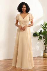 A-Line Champagne Chiffon Bridesmaid Dress