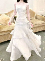 Sheath Elegant Straps Sleeveless White formal dresses Bridesmaid Dresses evening gown Prom Dress