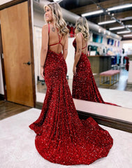 Mermaid V Neck Court Train Sequined Prom Dress Sparkly Sexy