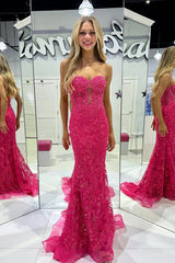 Charming Mermaid Sweetheart Keyhole Fuchsia Lace Prom Dresses
