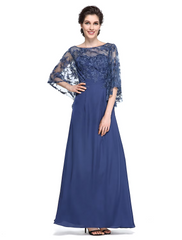 Mother of the Bride Dress Elegant Neck Ankle Length Chiffon Lace Half Sleeve with Lace