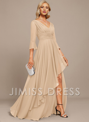 Jimiss A-line V-neck floor mopping chiffon strap with layered ruffles mother of the bride dress