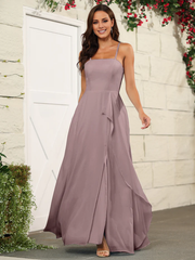 Beautiful chiffon thin shoulder strap and floor length bridesmaid dress