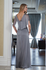 A-line square neck chiffon bead belt and floor length mother of the bride dress