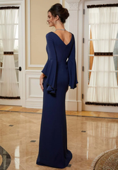 V-neck flared sleeve side slit and floor length mother of the bride dress