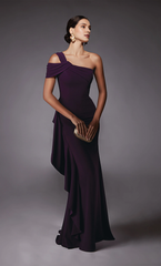 Shoulder straight tube side ruffle edge formal long mothers of the bride dresses