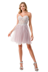 Embroidered short strapless sweetheart corset dress