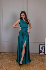 Jimiss - Asymmetric collar backless satin and floor length Prom dress