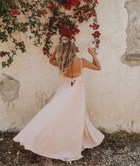 Light pink chiffon long prom dress, evening dress