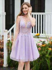 Patchwork Transparent Top Sleeveless Short Homecoming Dress