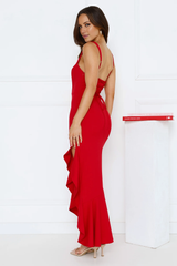Jimiss square neckline satin backless ruffle edge length style Prom dress