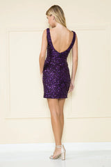 Fitted skirt sequined sleeveless V-neck short dress
