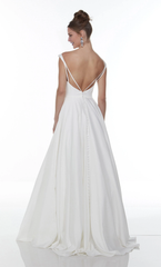 A-line Perfect Satin One Word Collar A-line Satin Button Wedding Dress