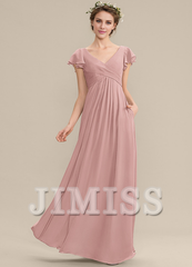 Tiered Ruffle A-Line V-Neck Floor-Length Chiffon Bridesmaids Dress