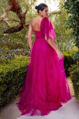 One shoulder magenta A-line kings evening dresses