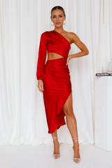 Jimiss One Shoulder Collar Satin Asymmetric Skirt Long Prom Dress