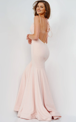 Mermaid V neckline thin shoulder straps backless and floor length evening dress