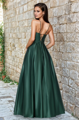 Jimiss A-line V-neck slim shoulder strap backless and floor length evening dress
