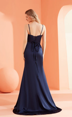 A-line V-neck sleeveless tight corset with thin shoulder straps and floor length Prom dress