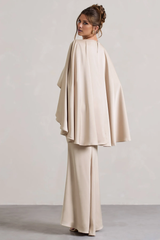 Cloak sleeves satin deep V-neck and floor length evening dress - Jimiss dress