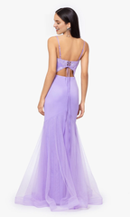 Light purple embroidered floral lace tight corset with lace back mermaid dress